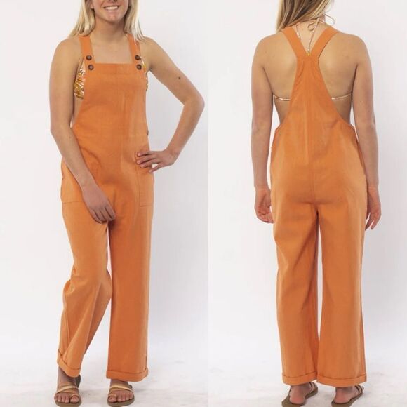 Sisstr Evolution Dessi linen lagenlook boho jumpsuit overalls wide leg orange L - Picture 1 of 14